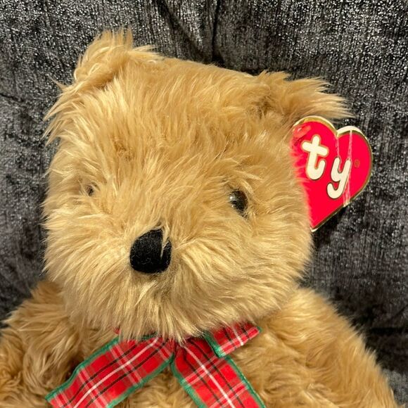 TY Scruffy Bear with Bow - Picture 2 of 5